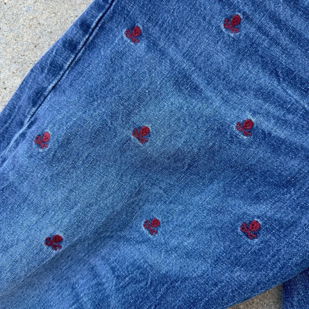 Polo‎ Ralph Lauren Blue Sullivan Slim Skull Crossbones Embroidered Jeans - 34x30